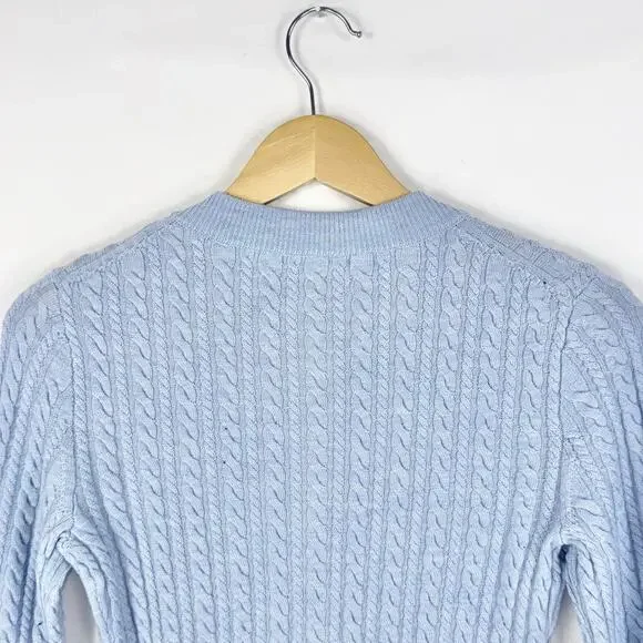 J Crew Cable Knit Crewneck Cardigan 100% Merino Wool Women's XS Blue - Picture 8 of 13
